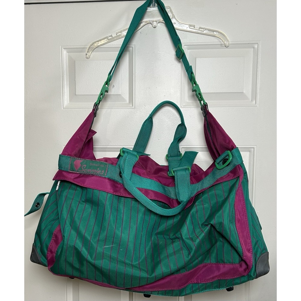 VTG 1991 Samsonite Sammies Luggage Duffle Bag Teal Green Pink Striped